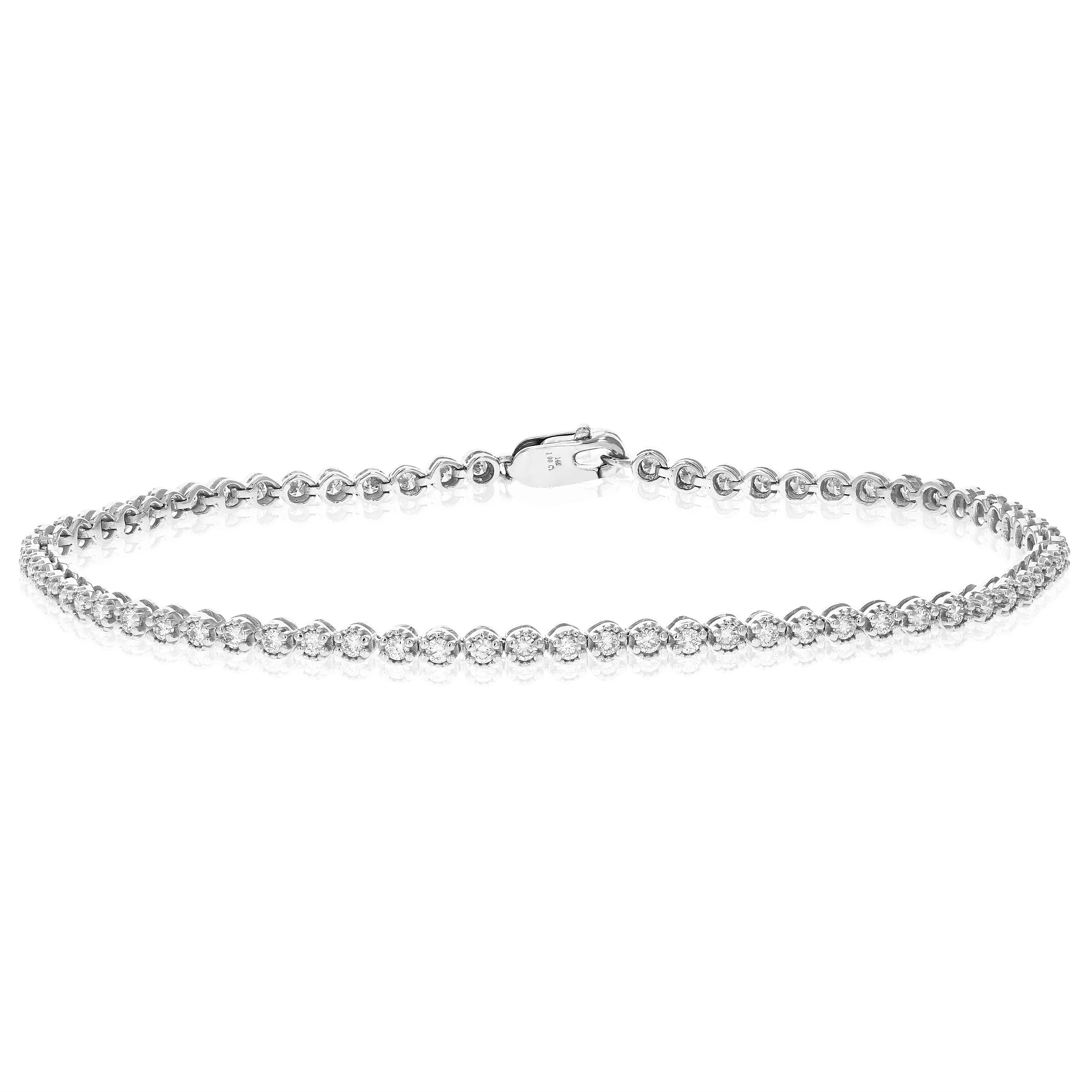 1 cttw Lab Grown Diamond Tennis Bracelet Prong set 14K White Gold