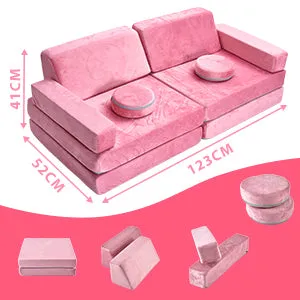 10 Piece Montessori Modular Soft Play Set | Foam Building Blocks | Sofa Couch | Pink | 12m 