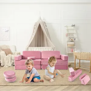 10 Piece Montessori Modular Soft Play Set | Foam Building Blocks | Sofa Couch | Pink | 12m 