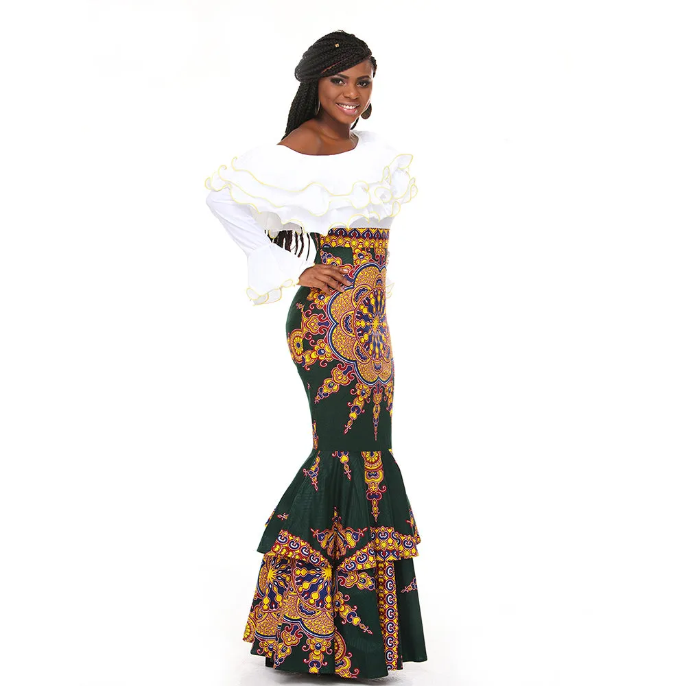 100% Handmade African Kitenge Wax Print Ankara One Shoulder Fish Tail Dress