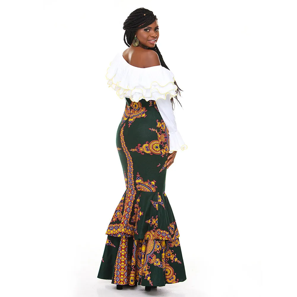 100% Handmade African Kitenge Wax Print Ankara One Shoulder Fish Tail Dress