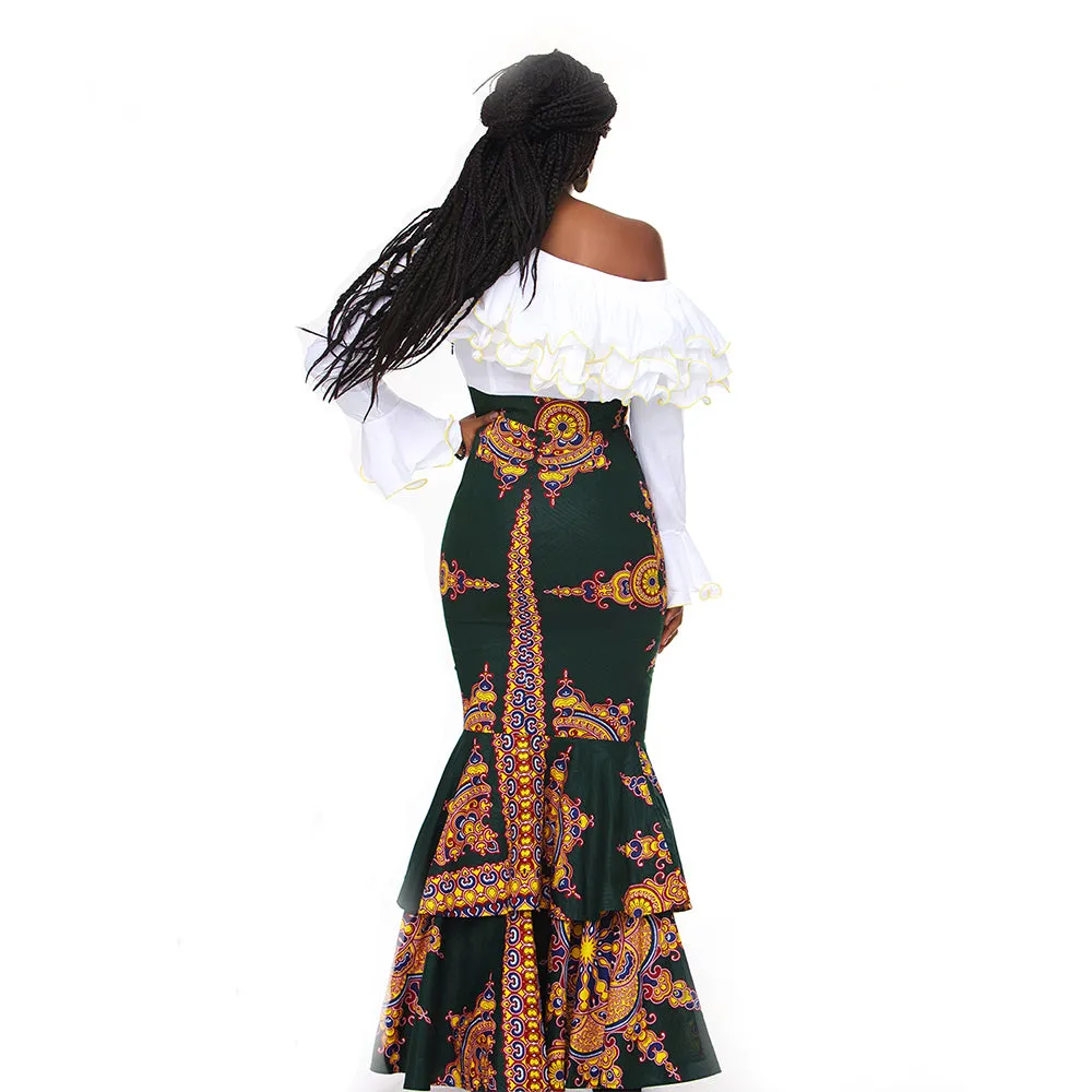 100% Handmade African Kitenge Wax Print Ankara One Shoulder Fish Tail Dress