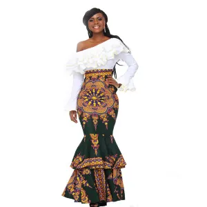 100% Handmade African Kitenge Wax Print Ankara One Shoulder Fish Tail Dress