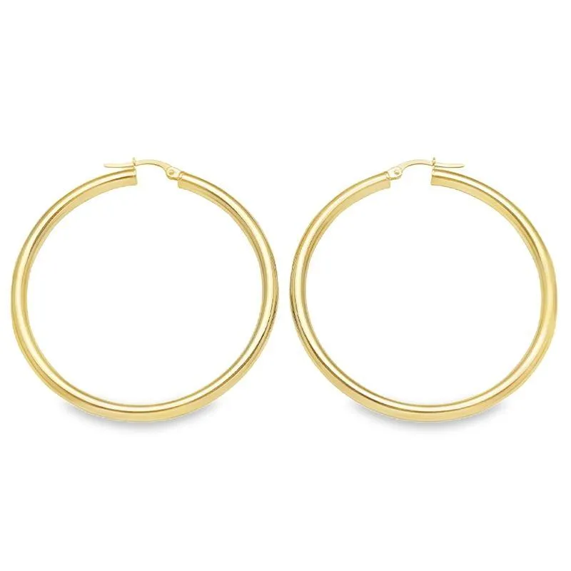 10K, 14K Yellow Gold High Polish 3mm Tube Classic Hoop Earrings