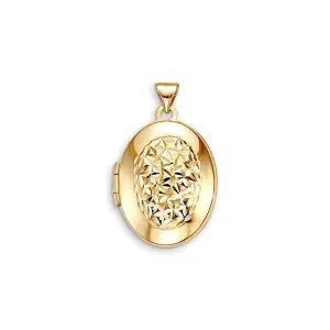 10K Oval Locket With Oval Laser Cut Floral Pattern
