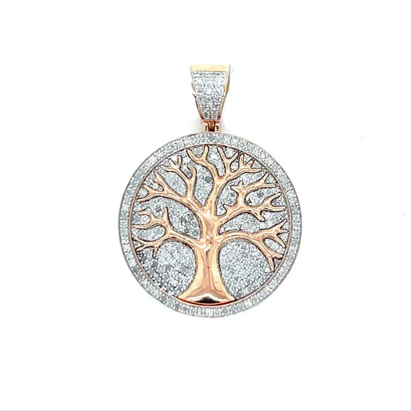 10k White Rose Gold Tree of Life Charm Pendant w/ Real Natural .94ct of Diamonds - PD1830