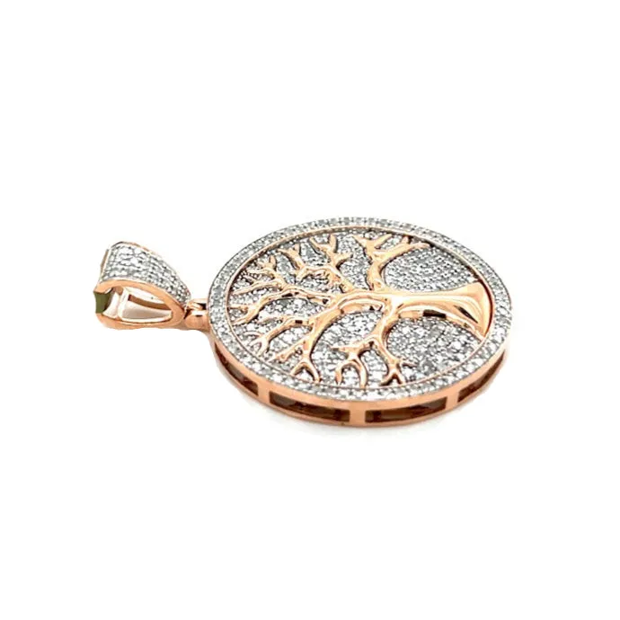 10k White Rose Gold Tree of Life Charm Pendant w/ Real Natural .94ct of Diamonds - PD1830