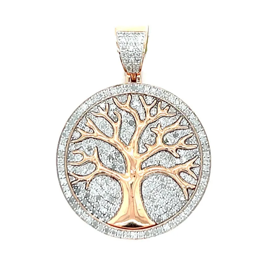 10k White Rose Gold Tree of Life Charm Pendant w/ Real Natural .94ct of Diamonds - PD1830
