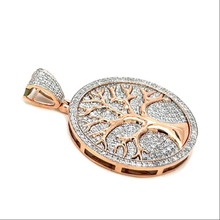 10k White Rose Gold Tree of Life Charm Pendant w/ Real Natural .94ct of Diamonds - PD1830