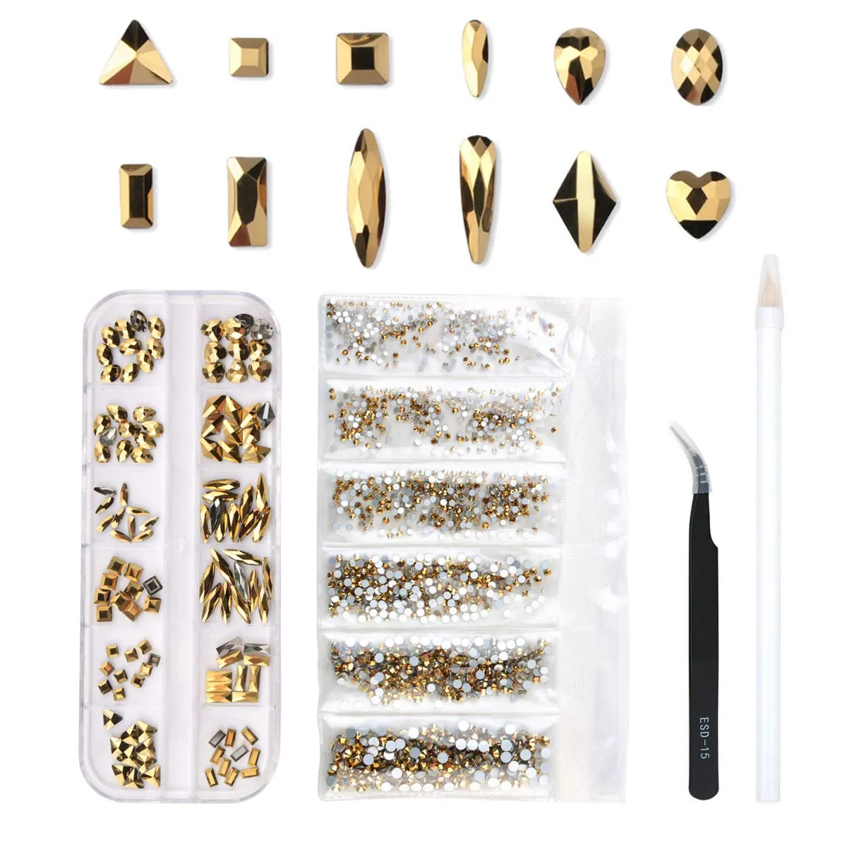 120 Pcs Multi Shapes Glass Crystal AB Rhinestones For Nail Art Craft, Mix 12 Style FlatBack Crystals 3D Decorations Flat Back Stones Gems Set (120 pcs Crystals 1728 pcs rhinestones)
