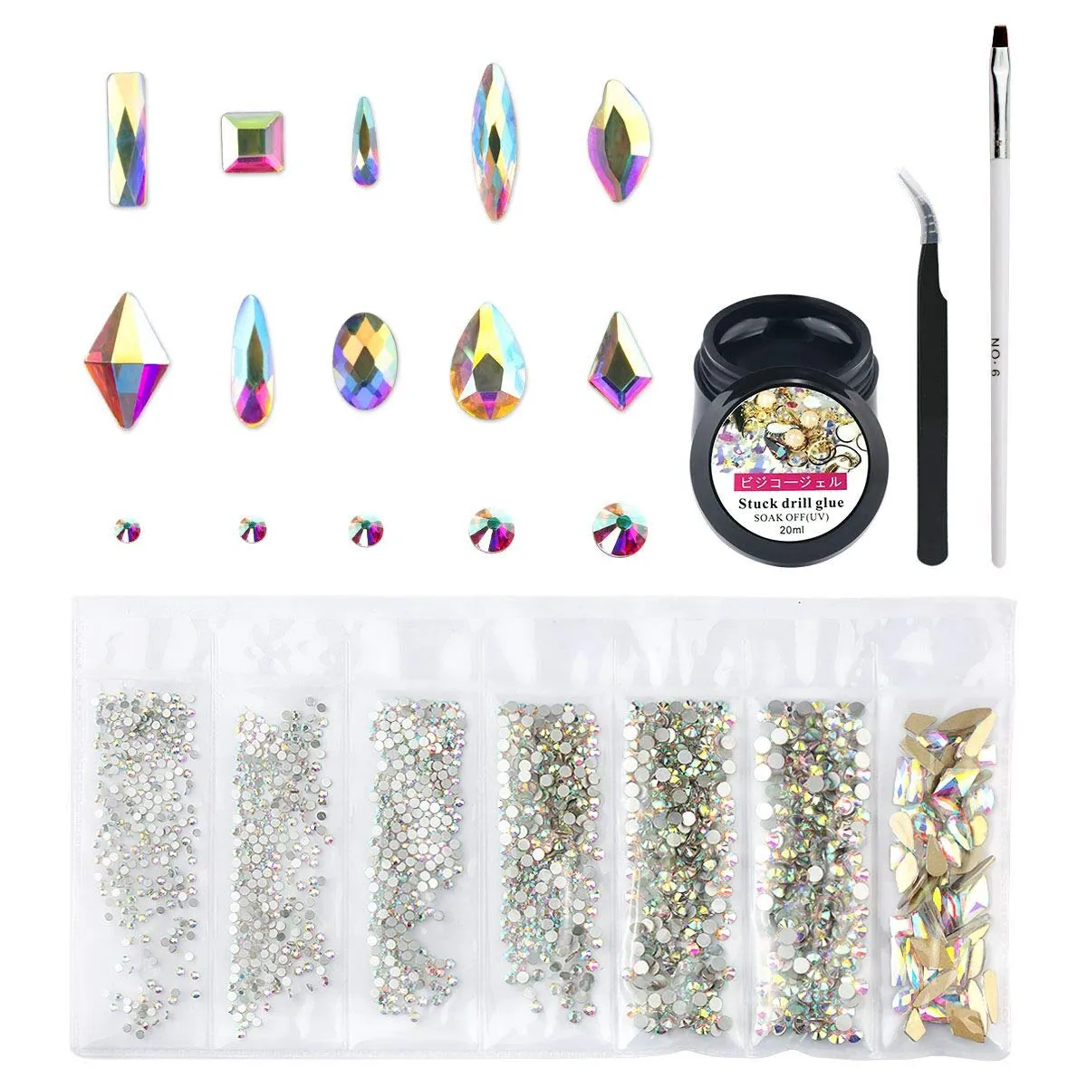 120 Pcs Multi Shapes Glass Crystal AB Rhinestones For Nail Art Craft, Mix 12 Style FlatBack Crystals 3D Decorations Flat Back Stones Gems Set (120 pcs Crystals 1728 pcs rhinestones)