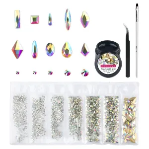 120 Pcs Multi Shapes Glass Crystal AB Rhinestones For Nail Art Craft, Mix 12 Style FlatBack Crystals 3D Decorations Flat Back Stones Gems Set (120 pcs Crystals 1728 pcs rhinestones)