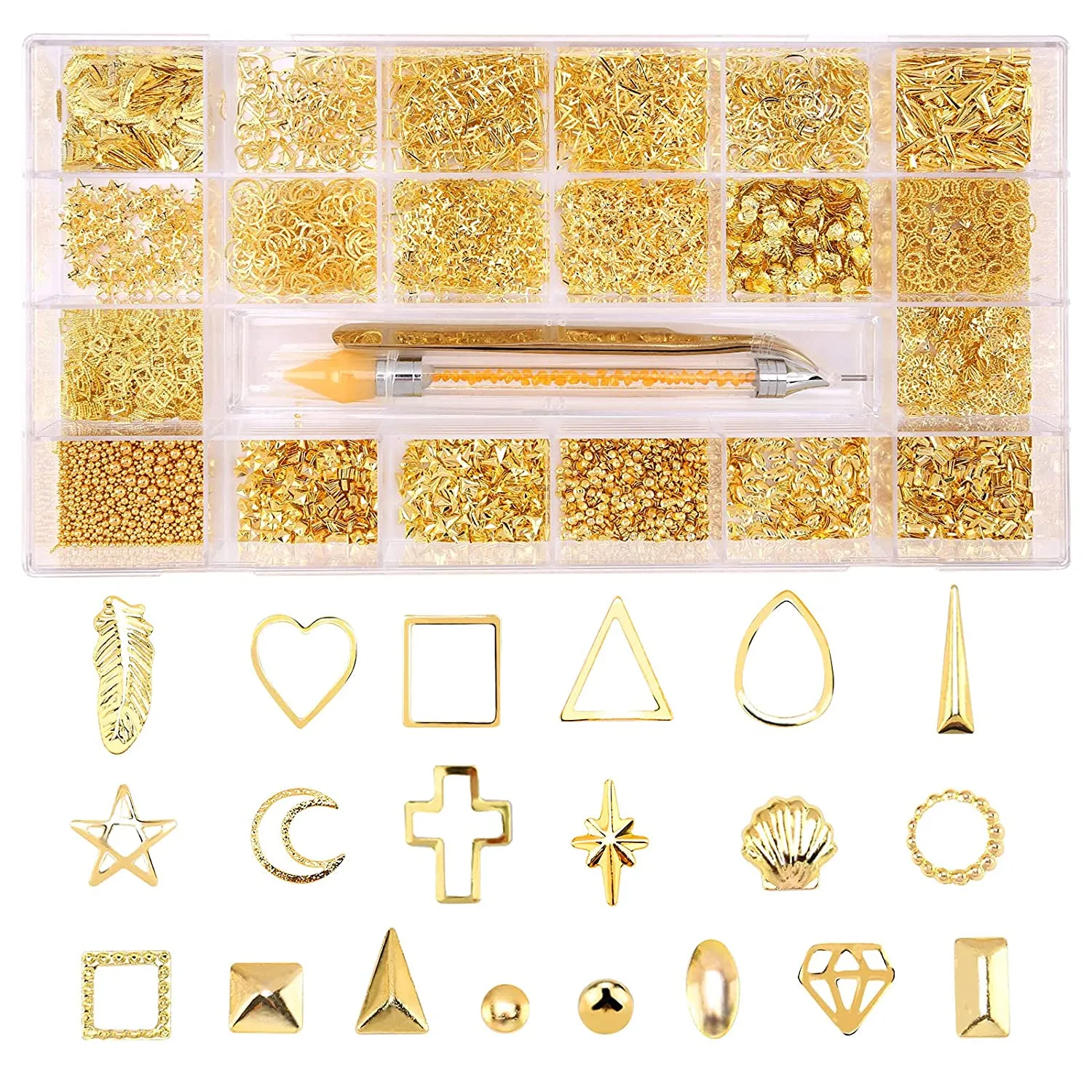 120 Pcs Multi Shapes Glass Crystal AB Rhinestones For Nail Art Craft, Mix 12 Style FlatBack Crystals 3D Decorations Flat Back Stones Gems Set (120 pcs Crystals 1728 pcs rhinestones)