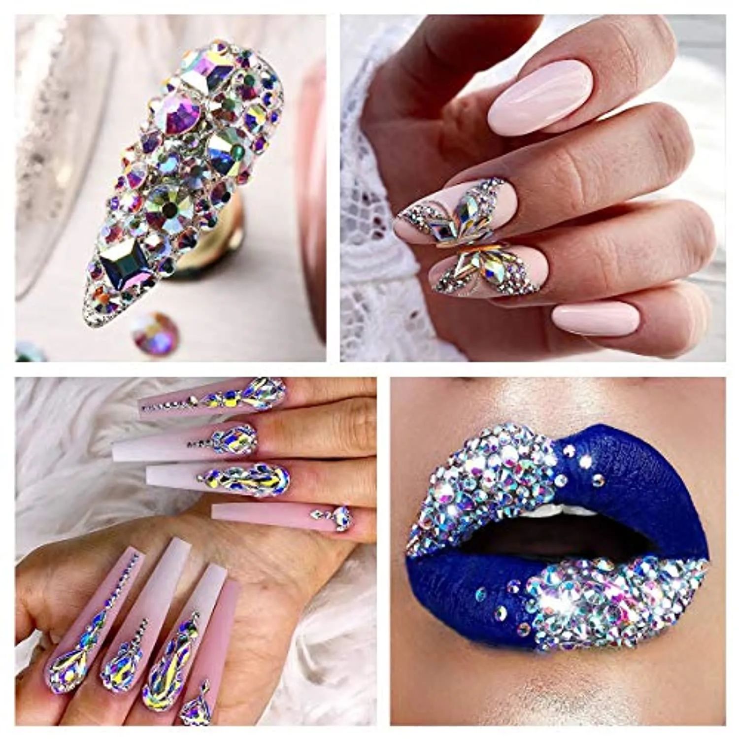 120 Pcs Multi Shapes Glass Crystal AB Rhinestones For Nail Art Craft, Mix 12 Style FlatBack Crystals 3D Decorations Flat Back Stones Gems Set (120 pcs Crystals 1728 pcs rhinestones)
