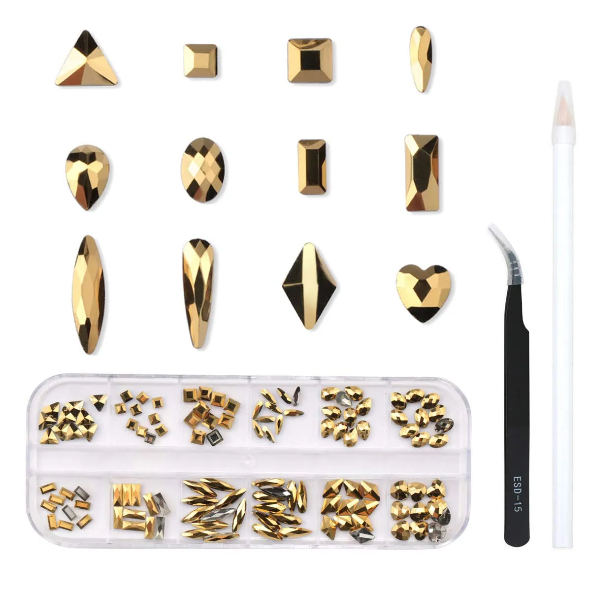 120 Pcs Multi Shapes Glass Crystal AB Rhinestones For Nail Art Craft, Mix 12 Style FlatBack Crystals 3D Decorations Flat Back Stones Gems Set (120 pcs Crystals 1728 pcs rhinestones)