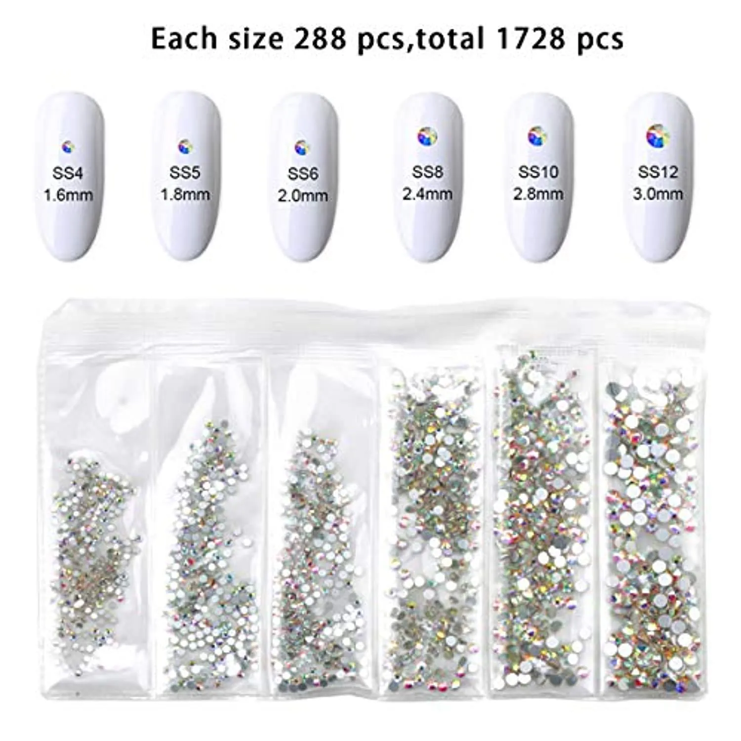 120 Pcs Multi Shapes Glass Crystal AB Rhinestones For Nail Art Craft, Mix 12 Style FlatBack Crystals 3D Decorations Flat Back Stones Gems Set (120 pcs Crystals 1728 pcs rhinestones)