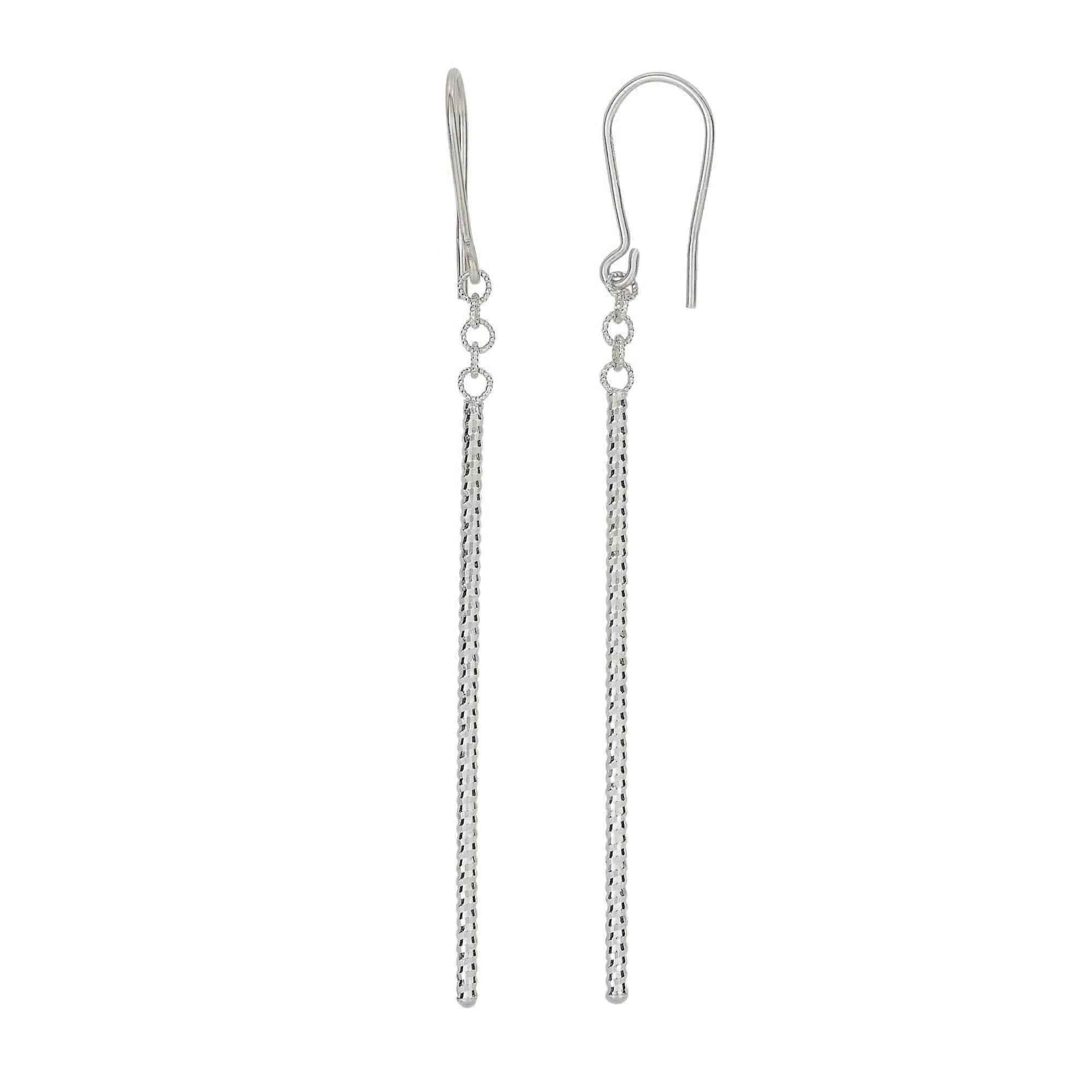14K Gold Diamond Cut Long Bar Drop Earring