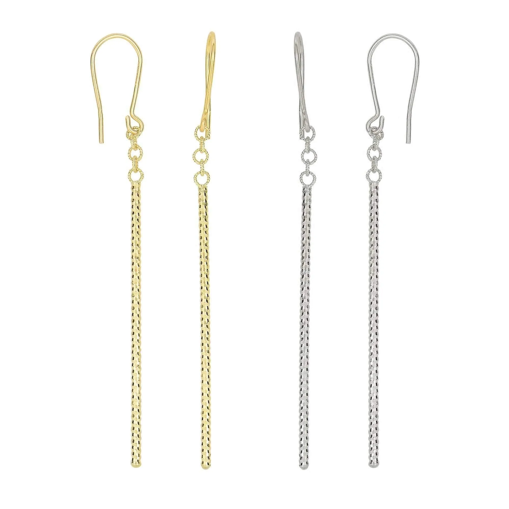 14K Gold Diamond Cut Long Bar Drop Earring