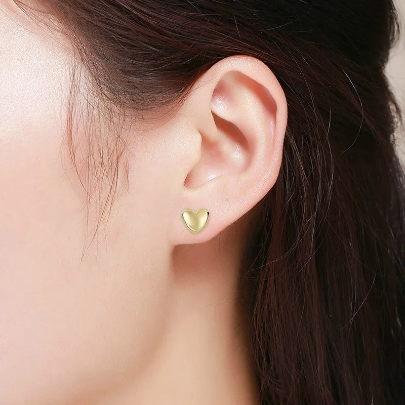 14K Gold Polished Puffed Heart Stud Earrings