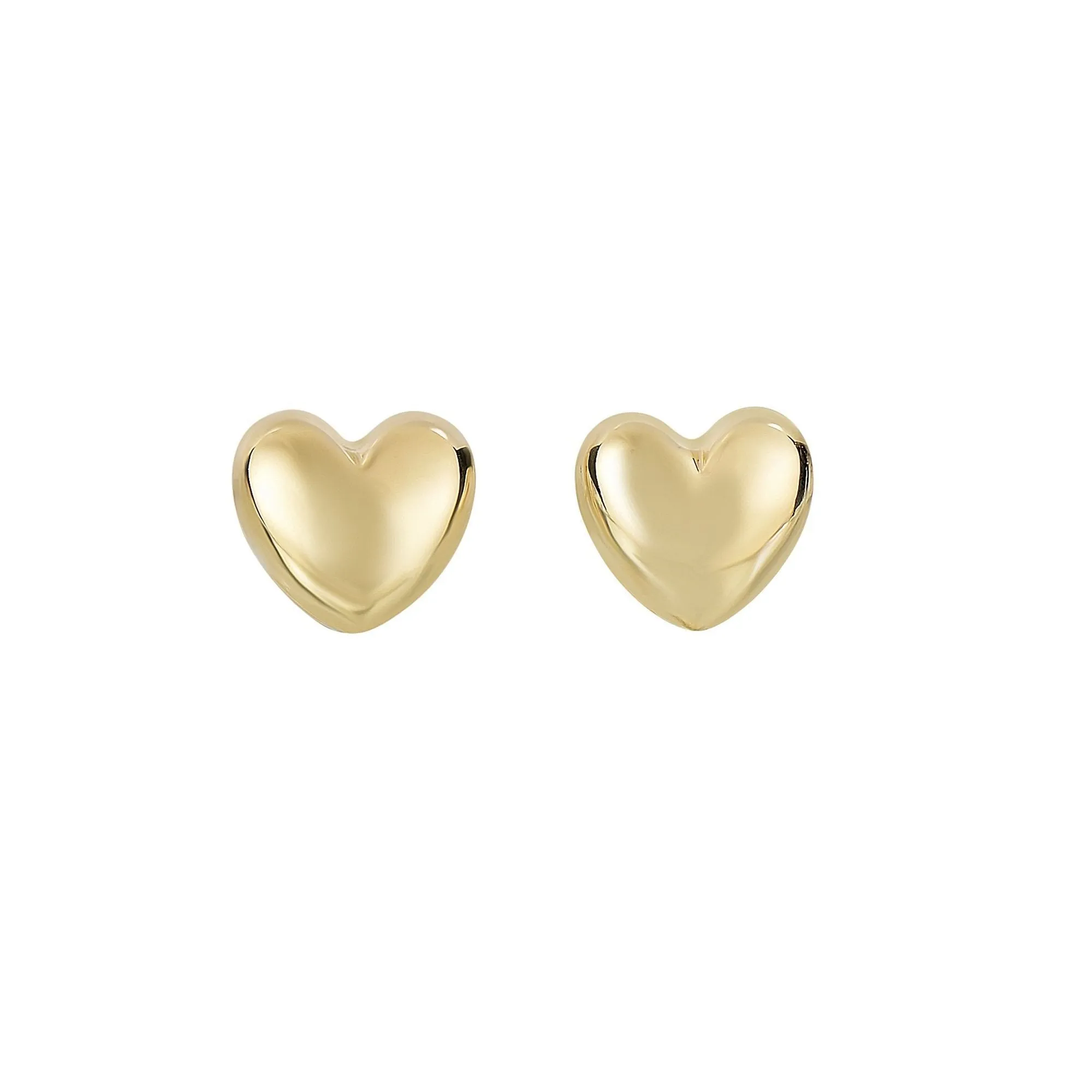 14K Gold Polished Puffed Heart Stud Earrings