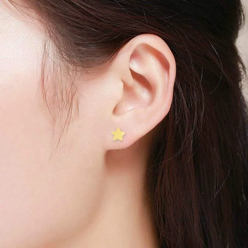 14K Gold Polished Star Stud Earrings