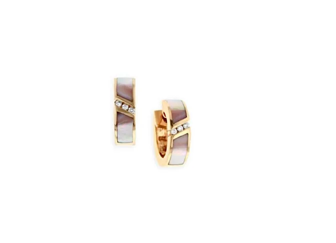 14K Rose Gold KABANA Pink Mother of Pearl and Diamond Huggie Hoops