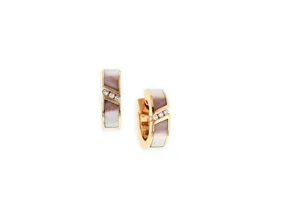 14K Rose Gold KABANA Pink Mother of Pearl and Diamond Huggie Hoops