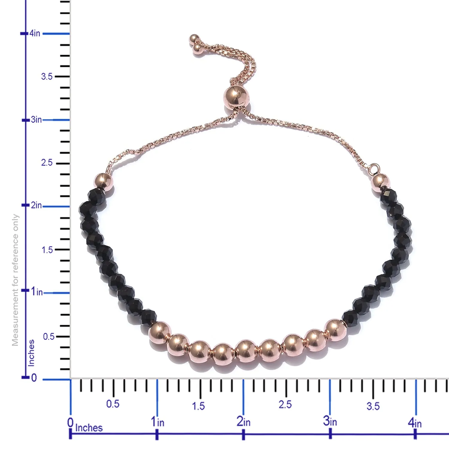 14K Rose Gold/Sterling Silver Bead & Faceted BLACK SPINEL Bead Adjustable Bracelet
