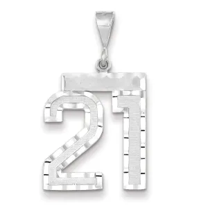 14k White Gold Diamond Cut Finish Large Size Number 21 Charm Pendant