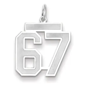 14k White Gold Satin Brush Finish Medium Size Number 67 Charm Pendant