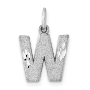 14k White Gold Satin Diamond Cut Finish Letter W Initial Pendant