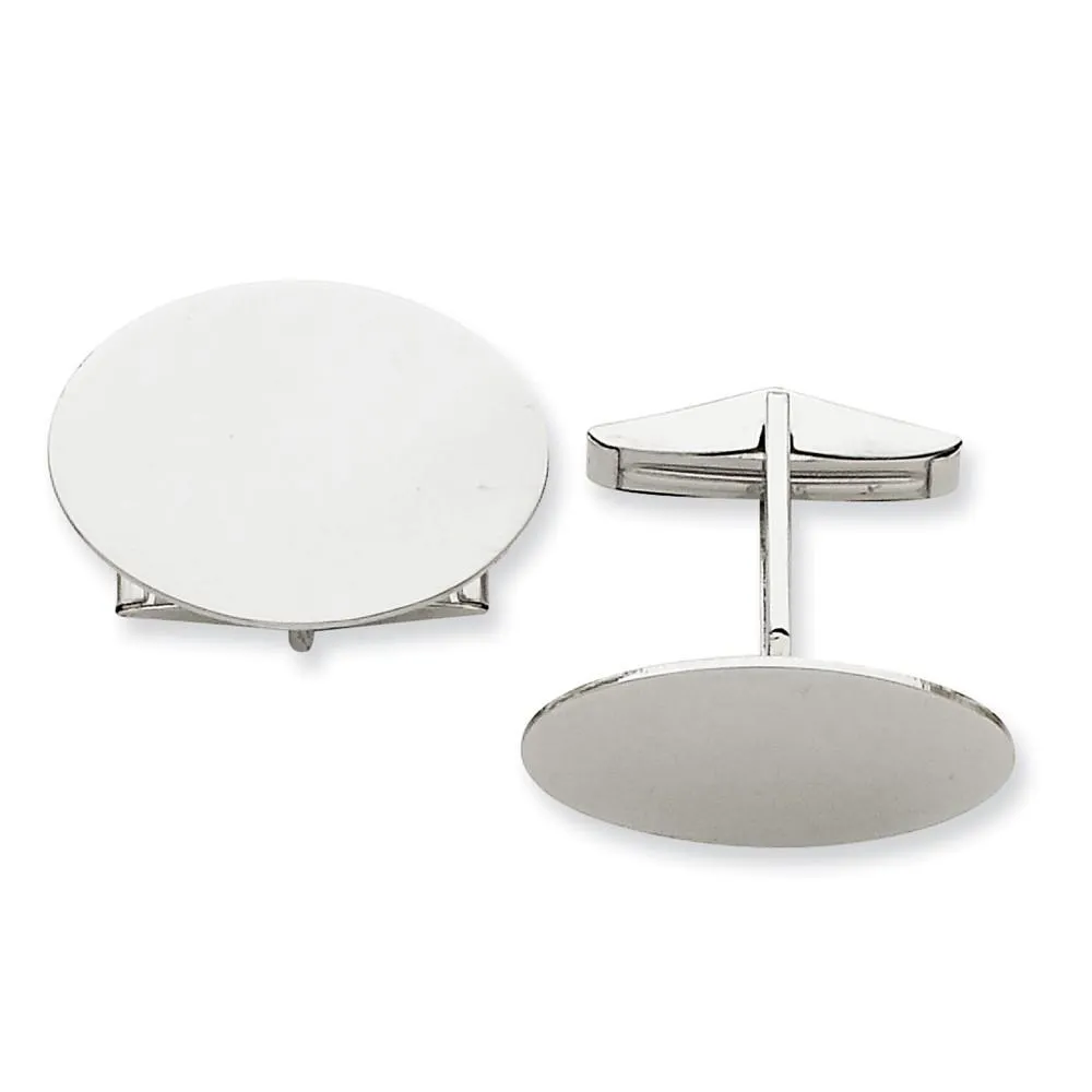 14K White Gold Solid Oval Cuff Links