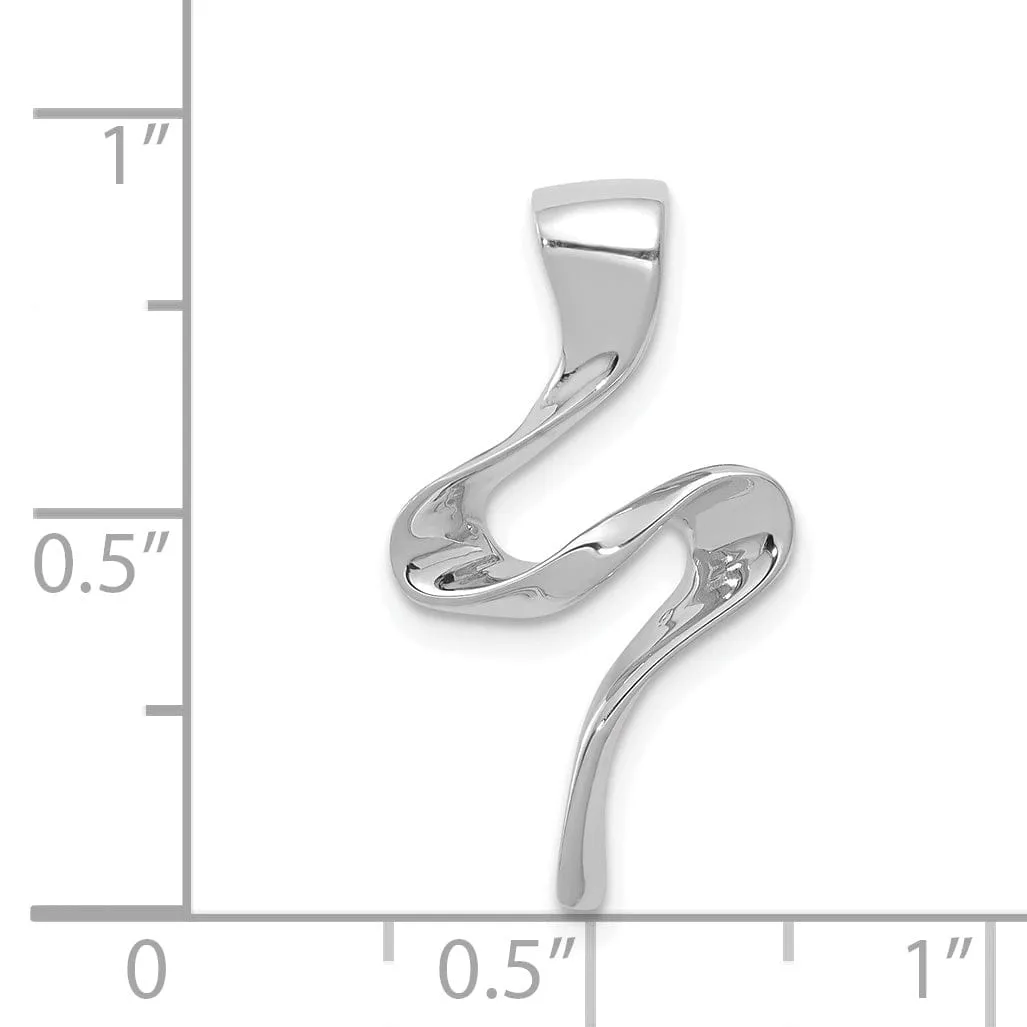 14k White Gold Solid Swirl Design Omega Slide Pendant