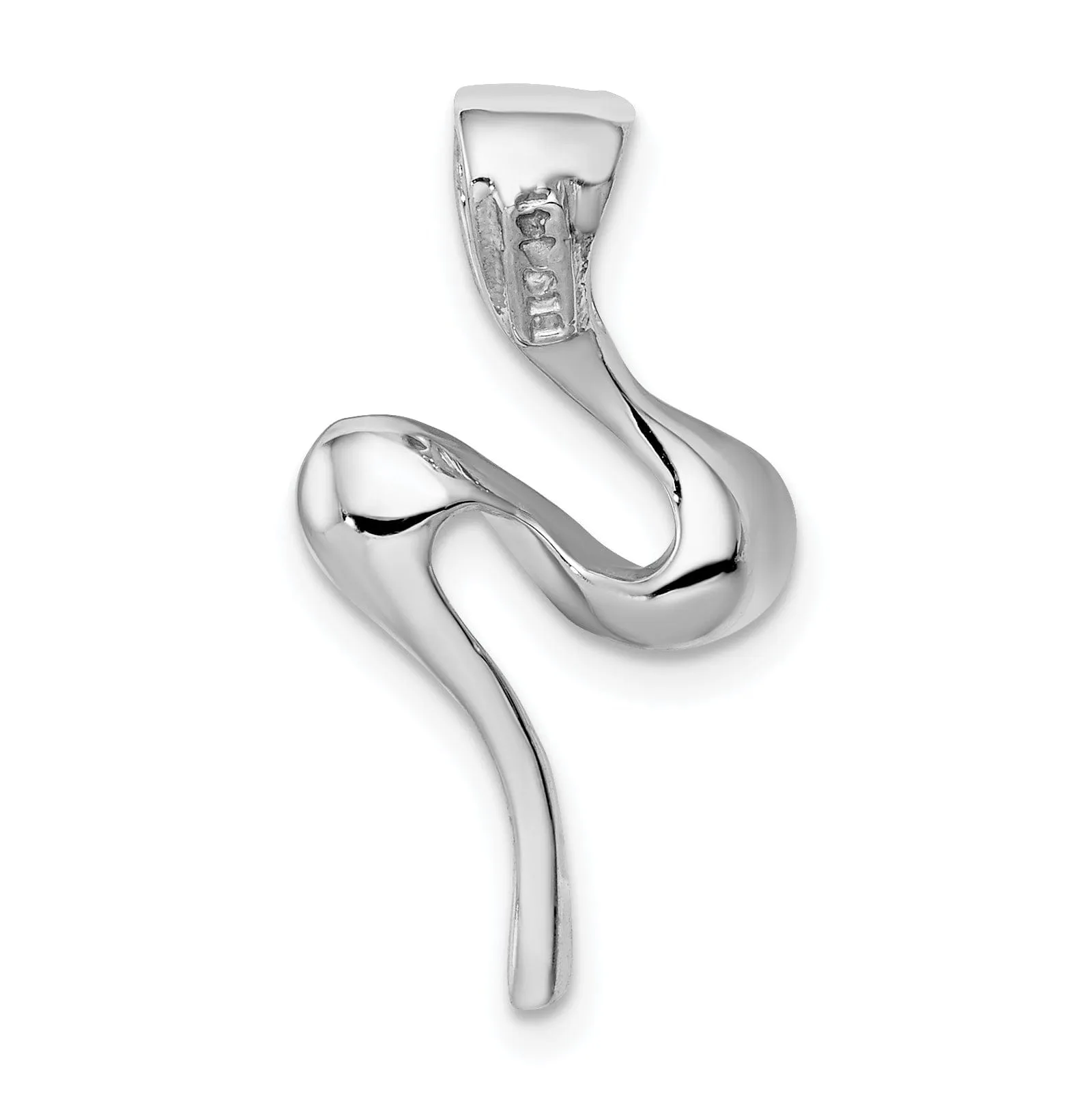 14k White Gold Solid Swirl Design Omega Slide Pendant