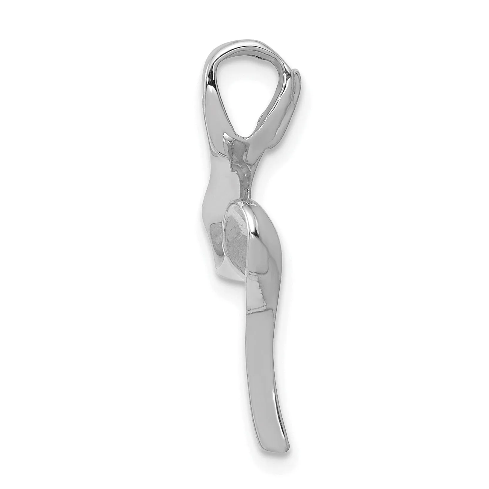 14k White Gold Solid Swirl Design Omega Slide Pendant