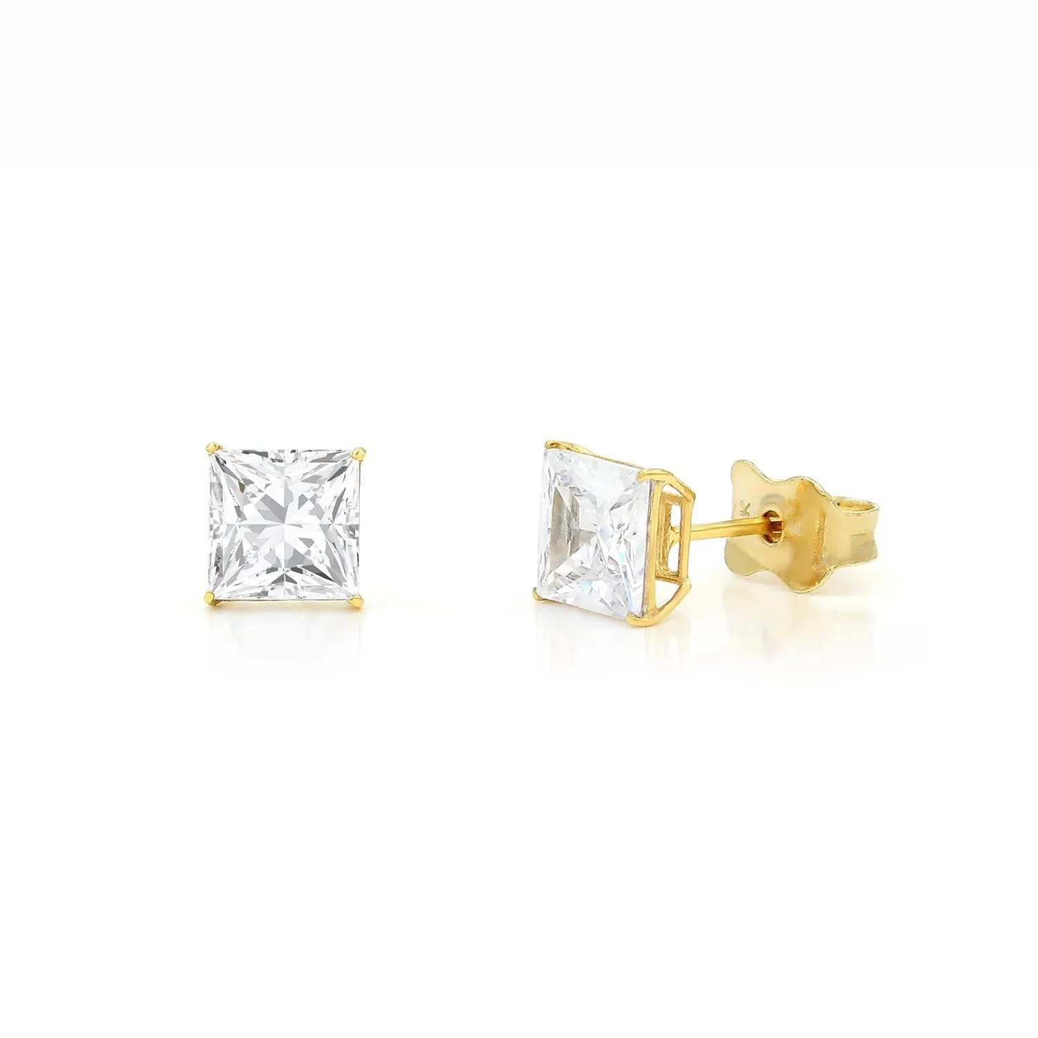 14K Yellow Gold Basket Set 3mm - 8mm Princess Cut Stud Earrings