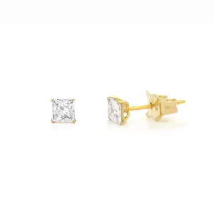 14K Yellow Gold Basket Set 3mm - 8mm Princess Cut Stud Earrings