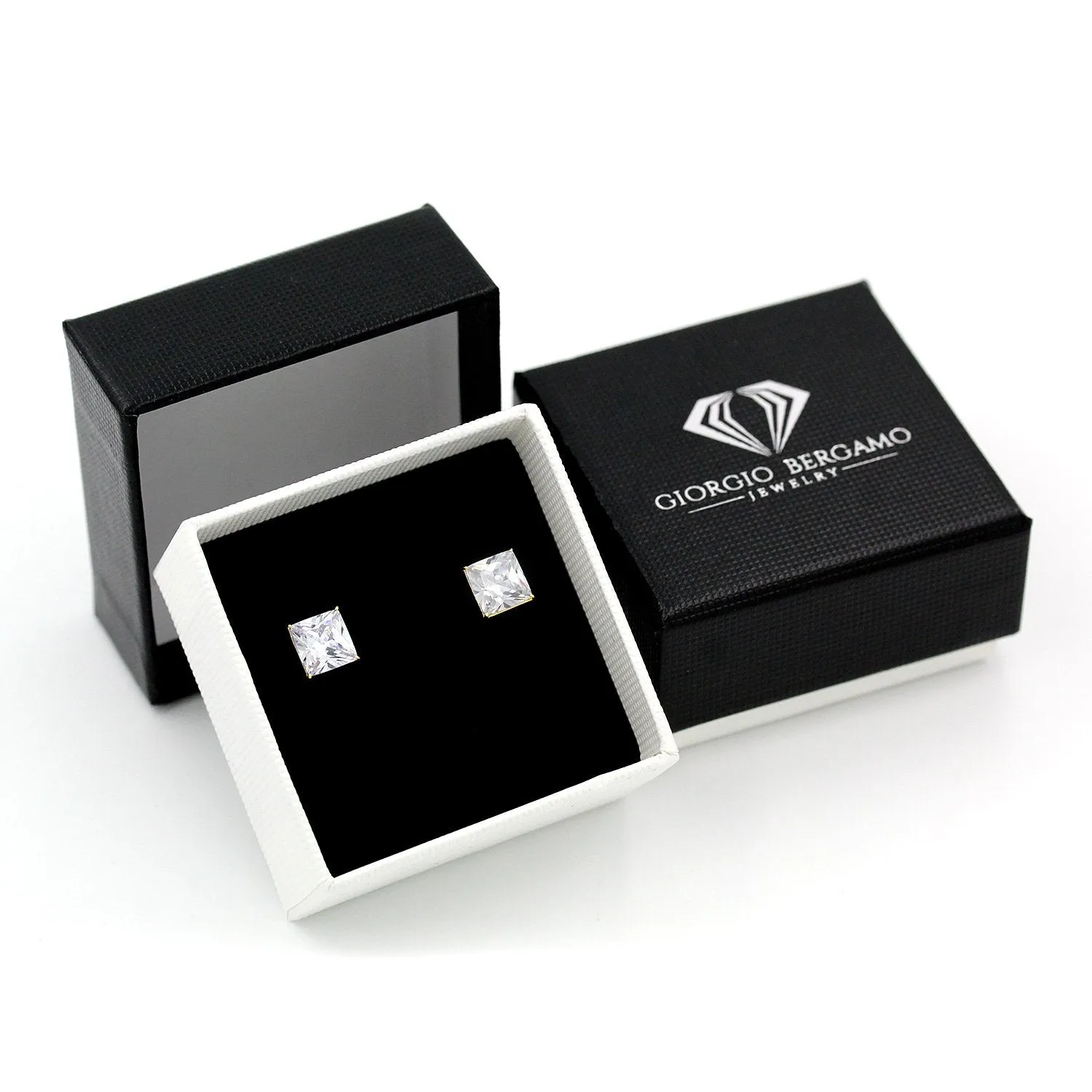 14K Yellow Gold Basket Set 3mm - 8mm Princess Cut Stud Earrings
