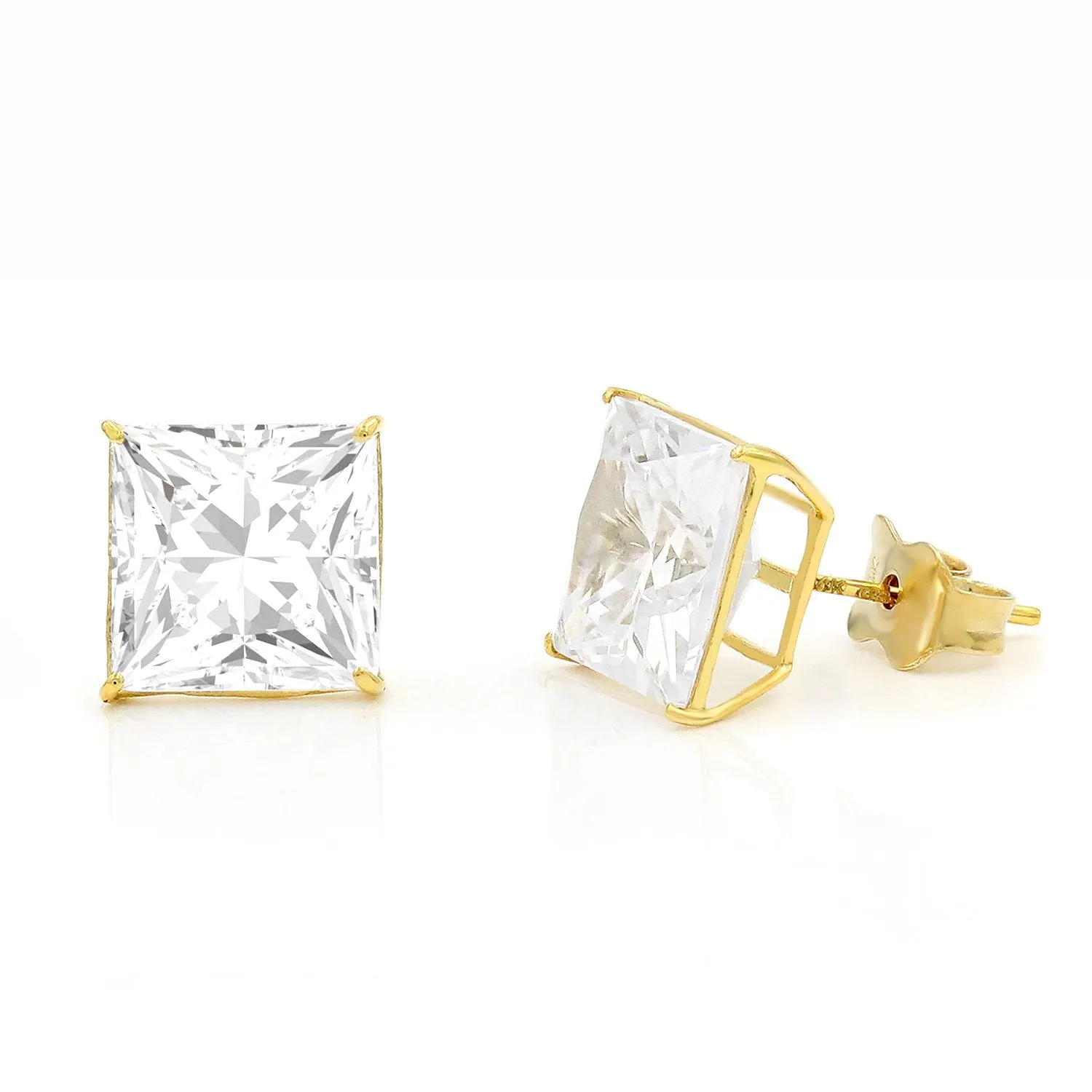 14K Yellow Gold Basket Set 3mm - 8mm Princess Cut Stud Earrings