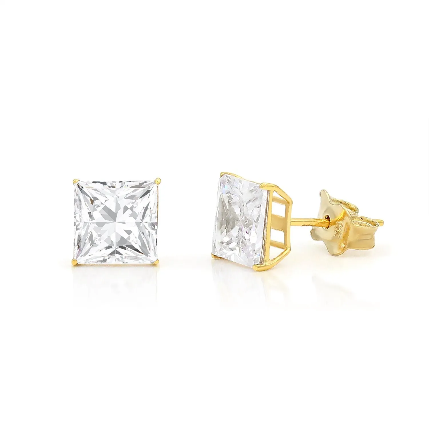 14K Yellow Gold Basket Set 3mm - 8mm Princess Cut Stud Earrings