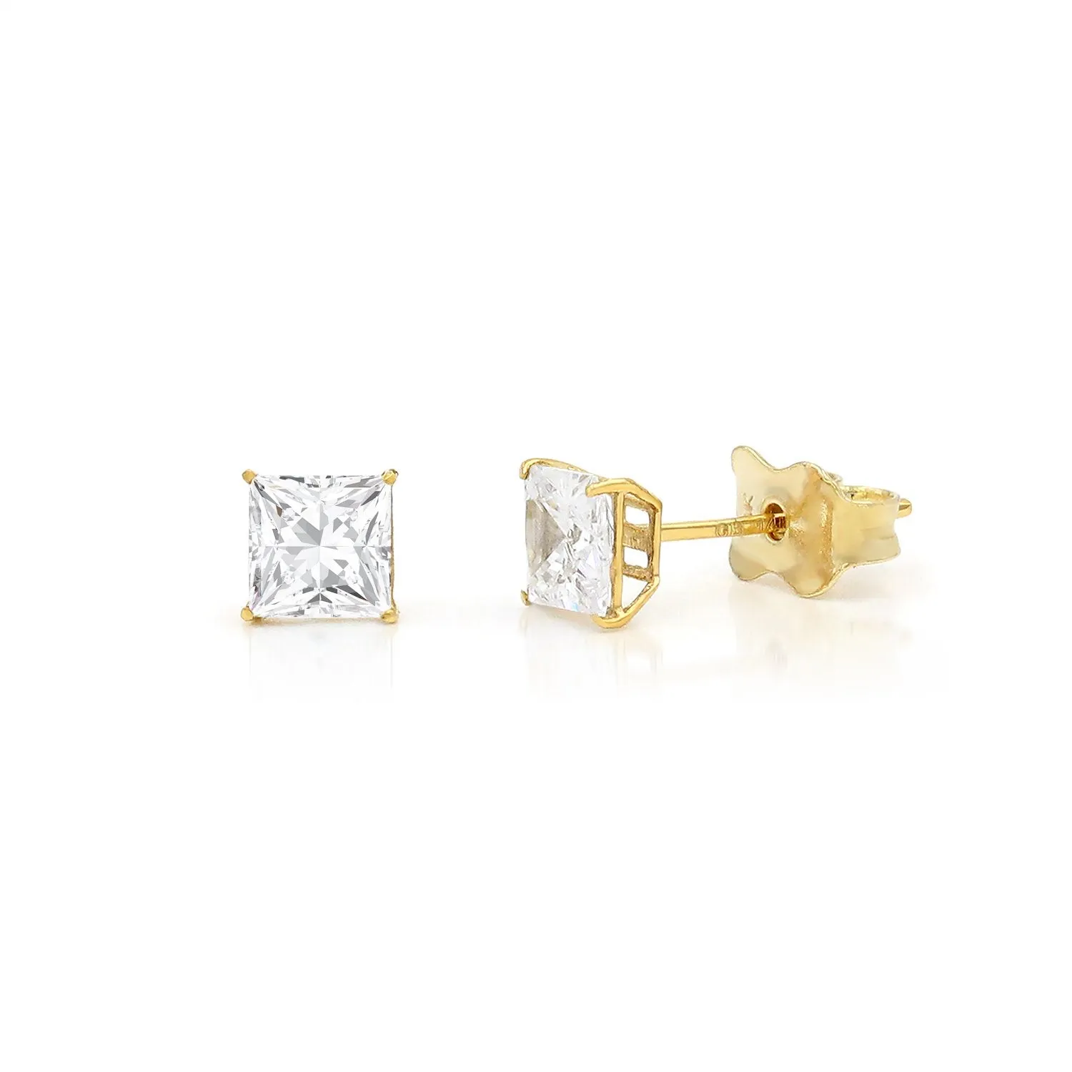 14K Yellow Gold Basket Set 3mm - 8mm Princess Cut Stud Earrings