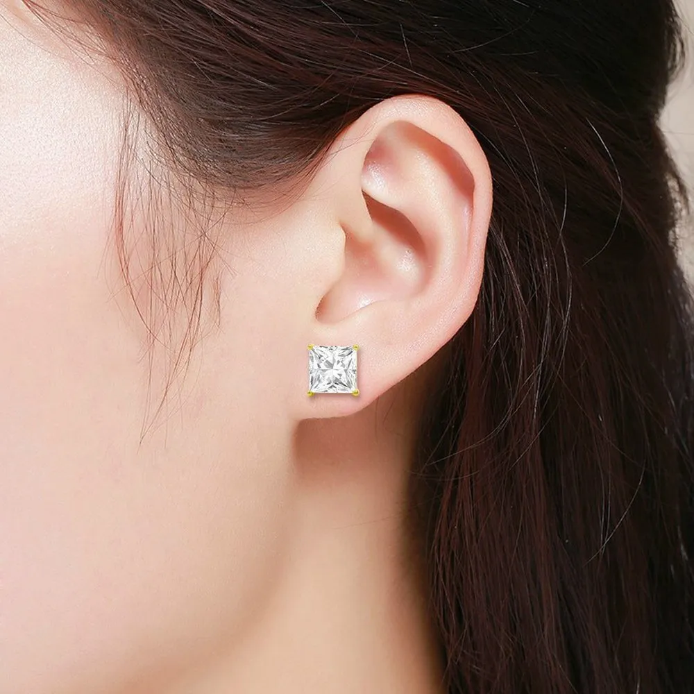 14K Yellow Gold Basket Set 3mm - 8mm Princess Cut Stud Earrings