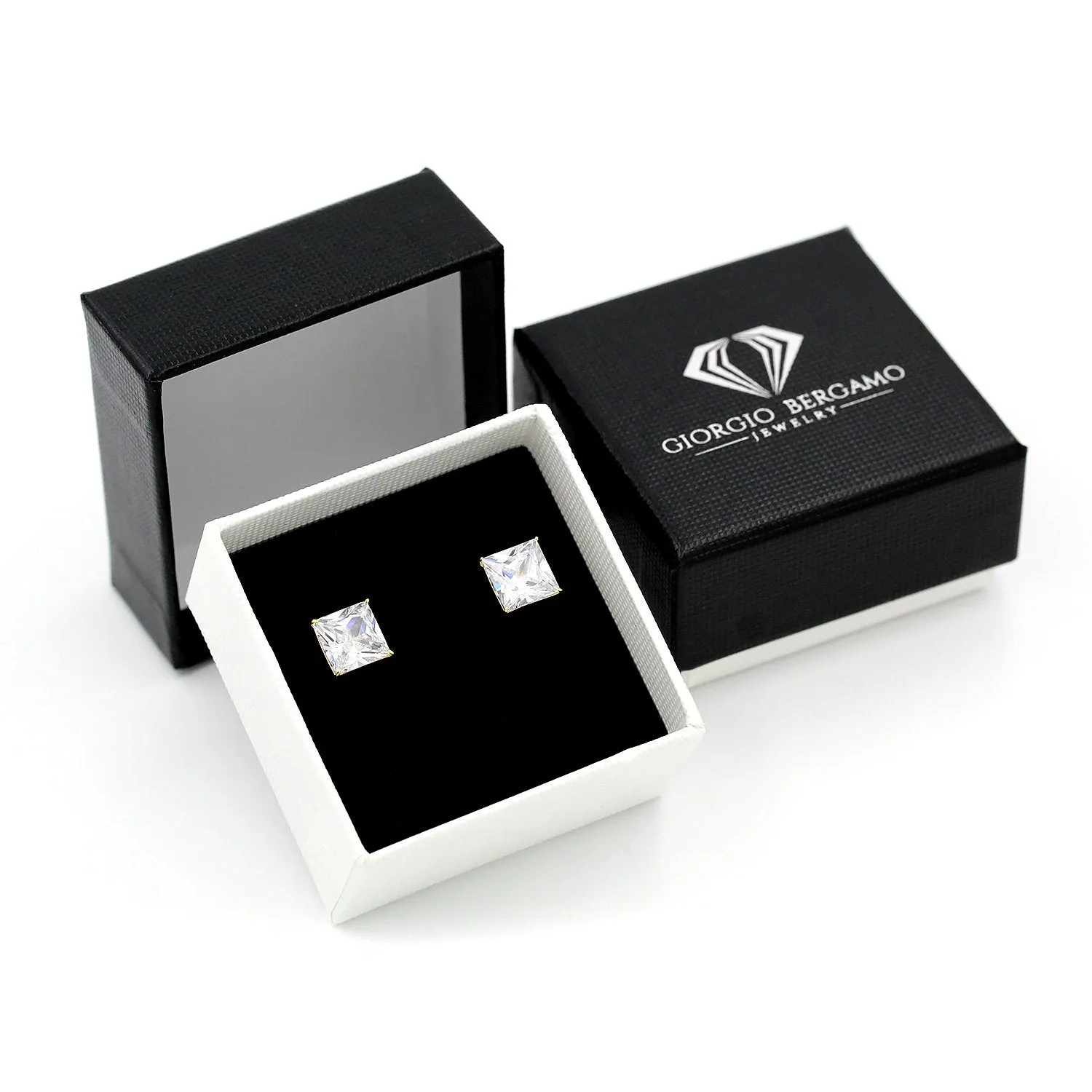 14K Yellow Gold Basket Set 3mm - 8mm Princess Cut Stud Earrings