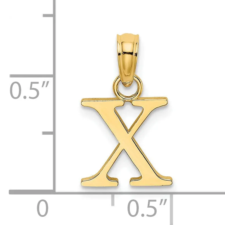 14K Yellow Gold Block Design Small Letter X Initial Charm Pendant