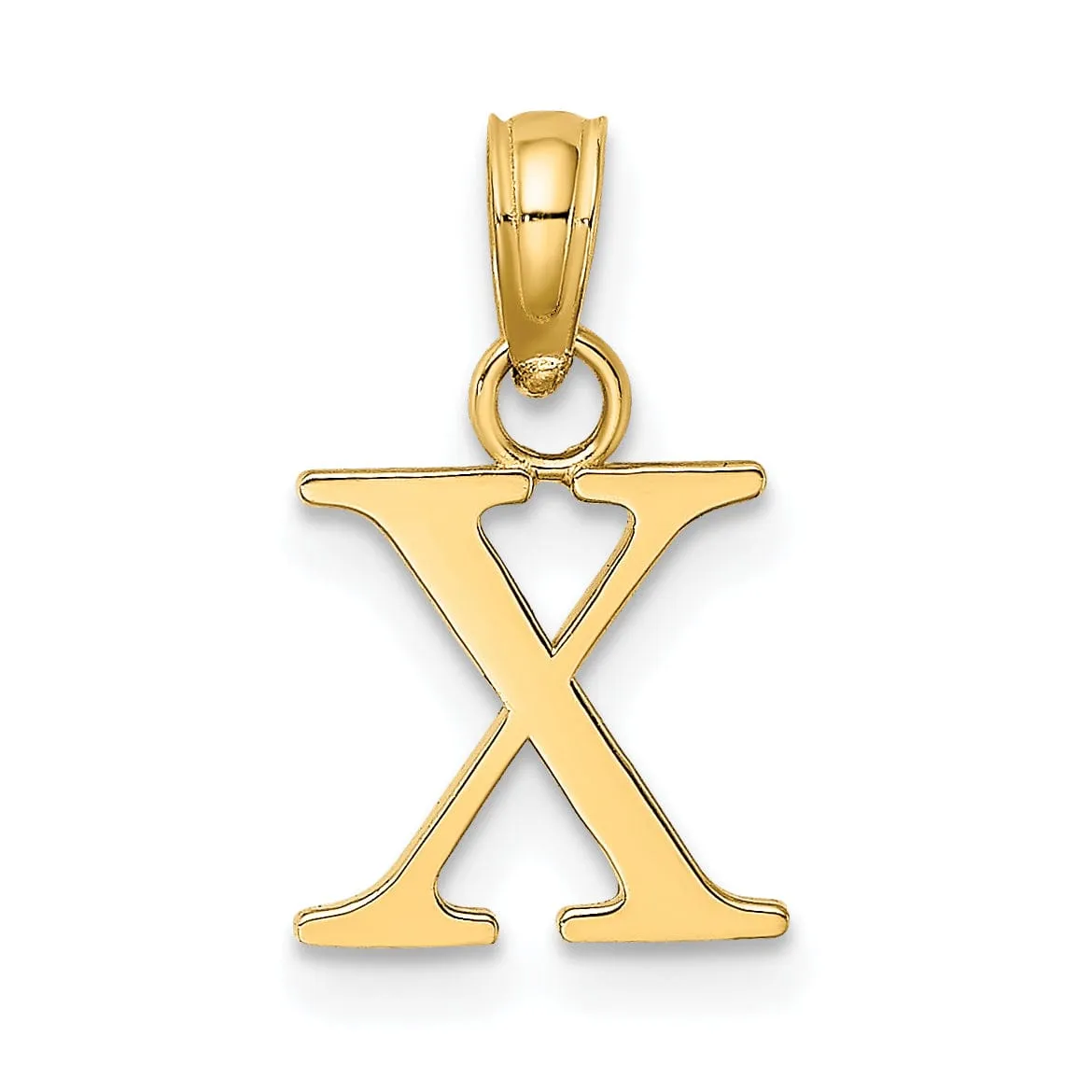 14K Yellow Gold Block Design Small Letter X Initial Charm Pendant