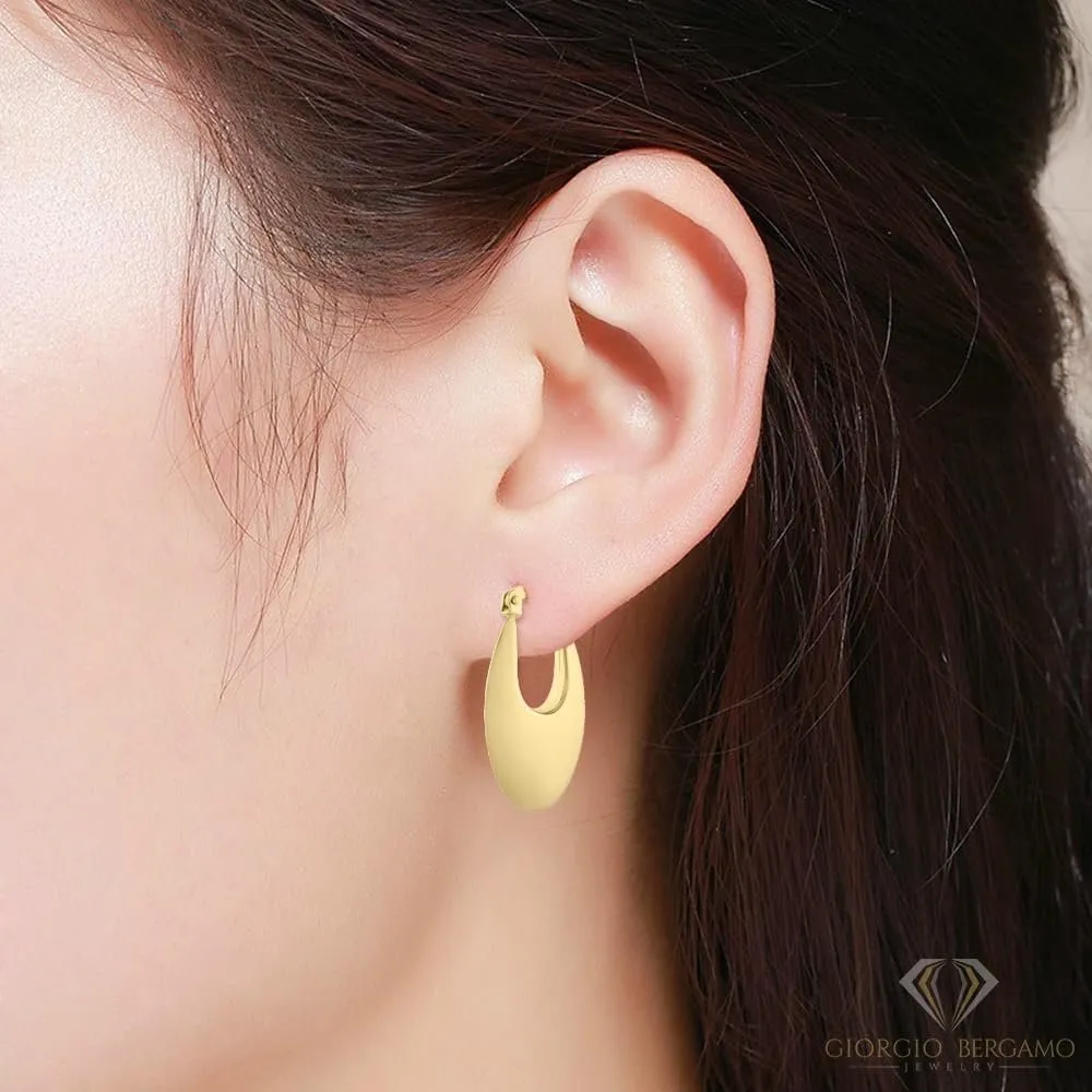 14K Yellow Gold Creole Oval Statement Hoop Earrings