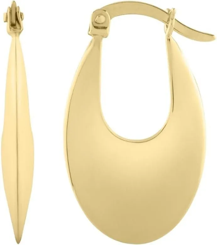 14K Yellow Gold Creole Oval Statement Hoop Earrings