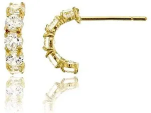 14K Yellow Gold Crystal Half Hoop Stud Earring