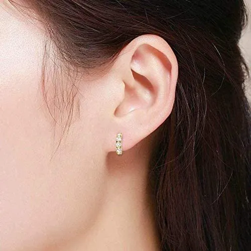 14K Yellow Gold Crystal Half Hoop Stud Earring