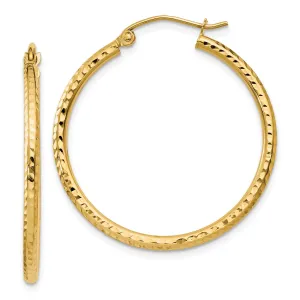 14k Yellow Gold Diamond Cut 2MM Hoop Earrings
